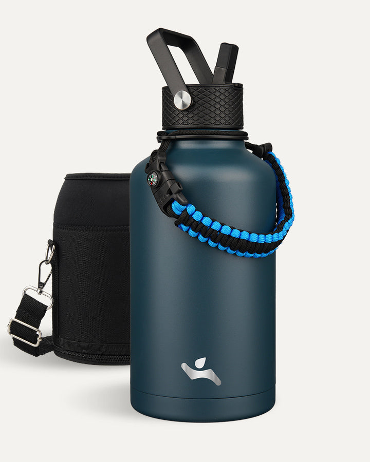 Konokyo 50oz Water Bottle With 3 Lids - Navy Blue, Reusable Sports Bottle
